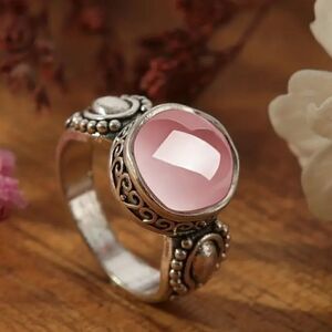 Antique Silver Style Ring With Colored Lab Stone Hand Jewelry